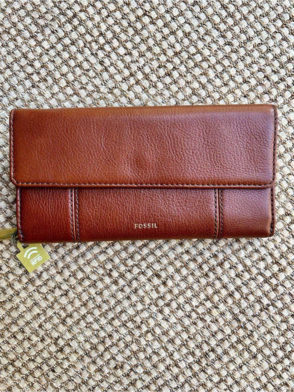 🤎Fossil RFID Brown Leather Zip Around Clutch Wallet Organizer